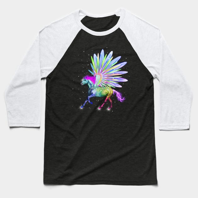 Pegasus Rainbow Horse Unicorn Design Baseball T-Shirt by starchildsdesigns